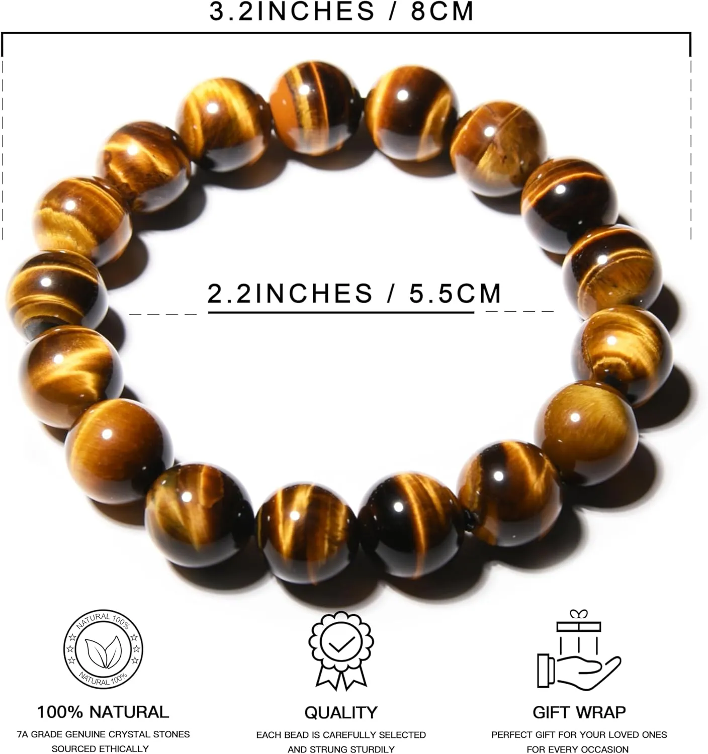 ILLUMINIA 5A Grade Natural Crystal Gemstone Bracelet | Healing Energy Charged Quartz Stone Bead | Stretch String Beaded Bracelet for Women Men Teens