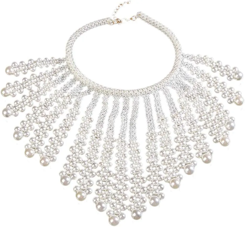 Imitation Pearl Necklace Layered Jewelry Shoulder Body Chain Fake Collar Choker Wedding Chains Neck Accessories