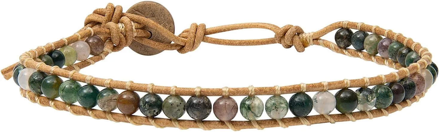 Infinityee Ankle Bracelet Woven Light Brown Leather Vintage Handmade Hippie Bohemian Gypsy Boho Unisex Anklet for Men, Women, Teenager (Jasper stone)