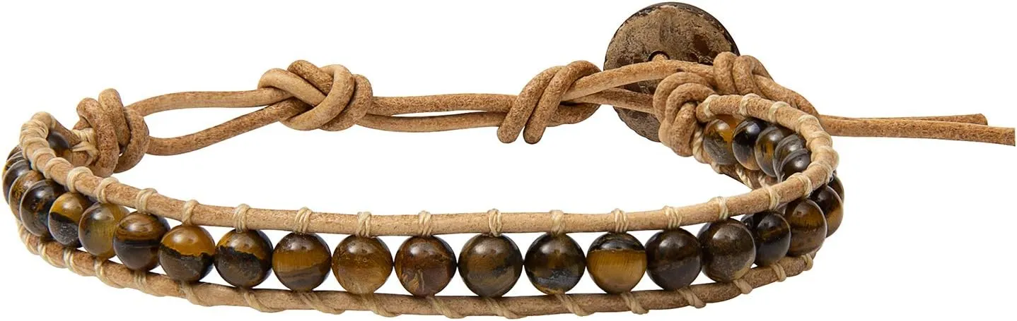 Infinityee888 Leather Bracelet Light Brown Wrap Beads Natural Stone Adjustable for Men Women Teen Yoga Handmade Bohemian Gypsy Boho