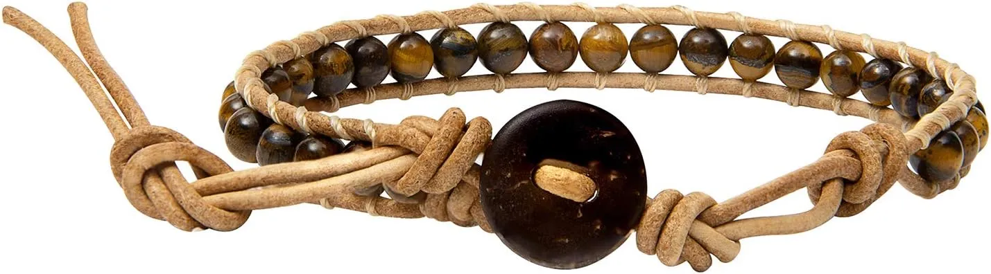 Infinityee888 Leather Bracelet Light Brown Wrap Beads Natural Stone Adjustable for Men Women Teen Yoga Handmade Bohemian Gypsy Boho