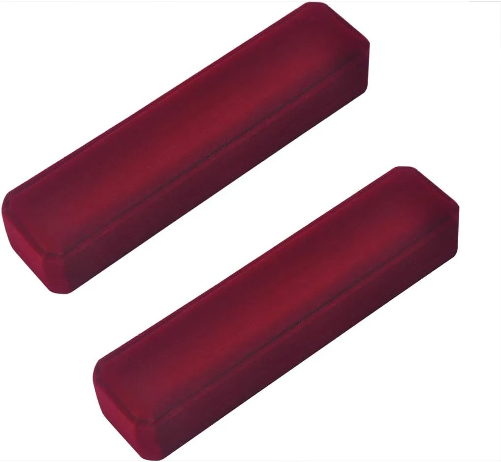 iSuperb 2 Pcs Long Red Velvet Necklace Box Chain Bracelet Boxes Cases 8.7x1.6x2inch Jewelry Display Storage Gift Box