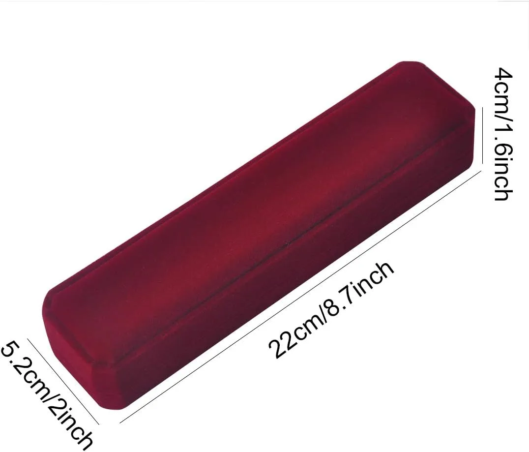iSuperb 2 Pcs Long Red Velvet Necklace Box Chain Bracelet Boxes Cases 8.7x1.6x2inch Jewelry Display Storage Gift Box