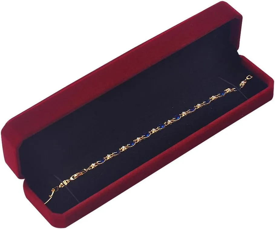 iSuperb 2 Pcs Long Red Velvet Necklace Box Chain Bracelet Boxes Cases 8.7x1.6x2inch Jewelry Display Storage Gift Box