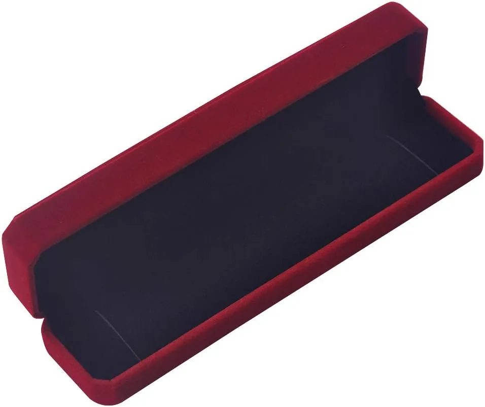 iSuperb 2 Pcs Long Red Velvet Necklace Box Chain Bracelet Boxes Cases 8.7x1.6x2inch Jewelry Display Storage Gift Box