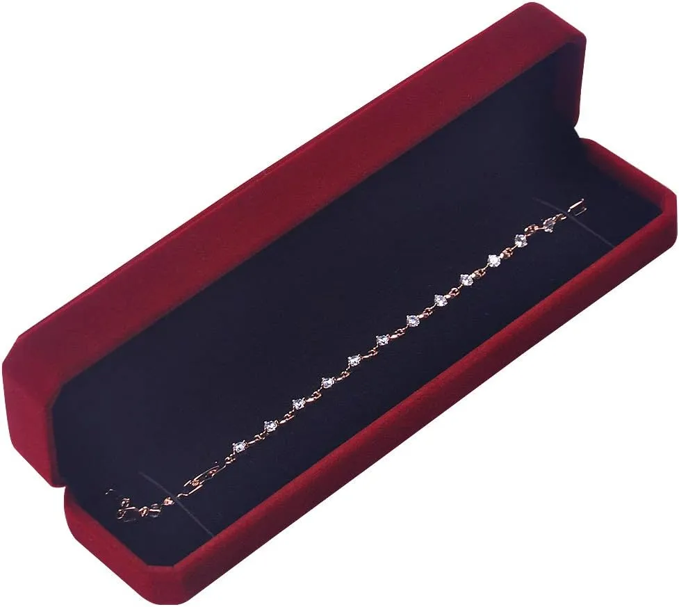 iSuperb 2 Pcs Long Red Velvet Necklace Box Chain Bracelet Boxes Cases 8.7x1.6x2inch Jewelry Display Storage Gift Box