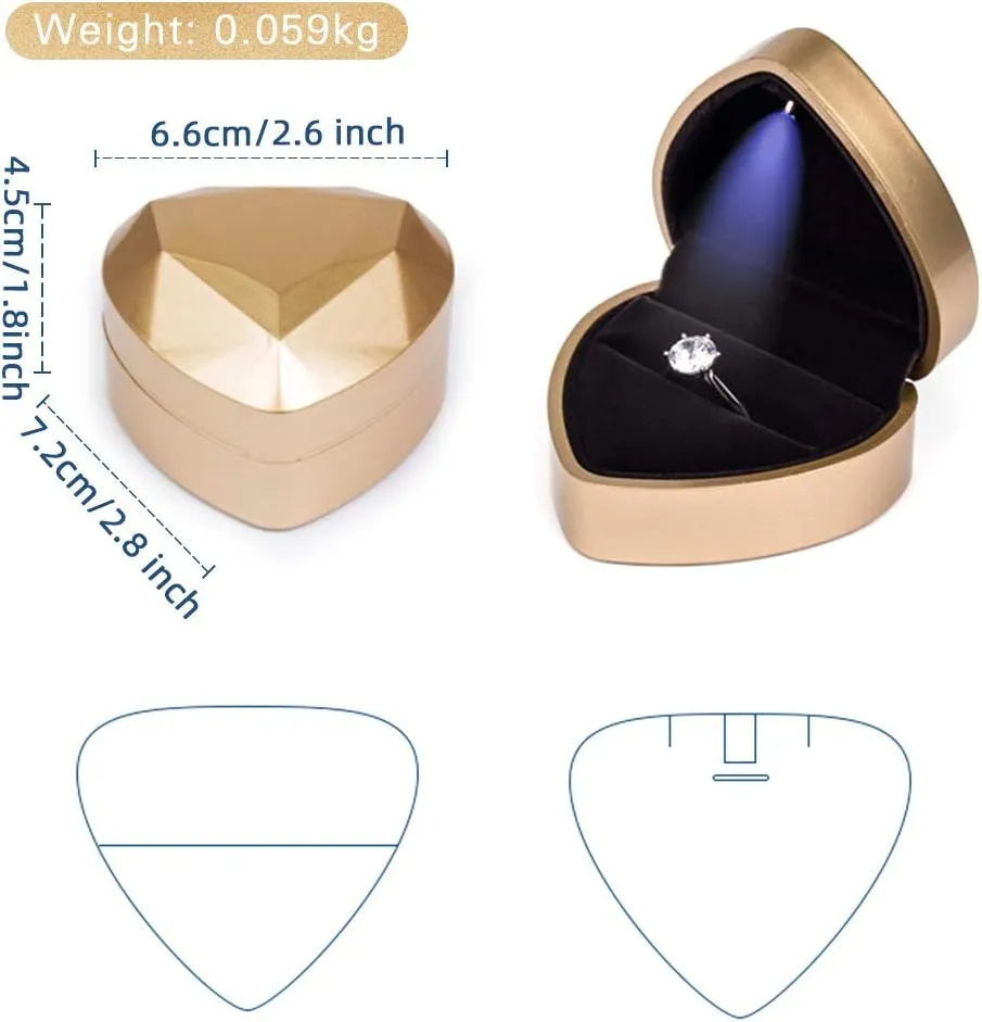 iSuperb Heart Shaped Ring Box LED Light Engagement Ring Boxes Jewelry Gift Box for Proposal Wedding Valentine's Day Anniversary Christmas (Navy Blue)