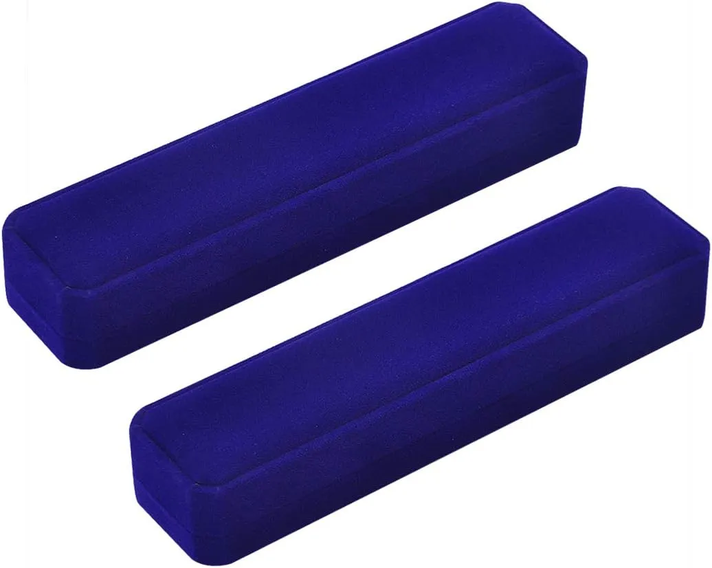 iSuperb Set of 2 Blue Velvet Necklace Chain Bracelet Display Case Storage Jewelry Gift Box 8.7x1.6x2inch