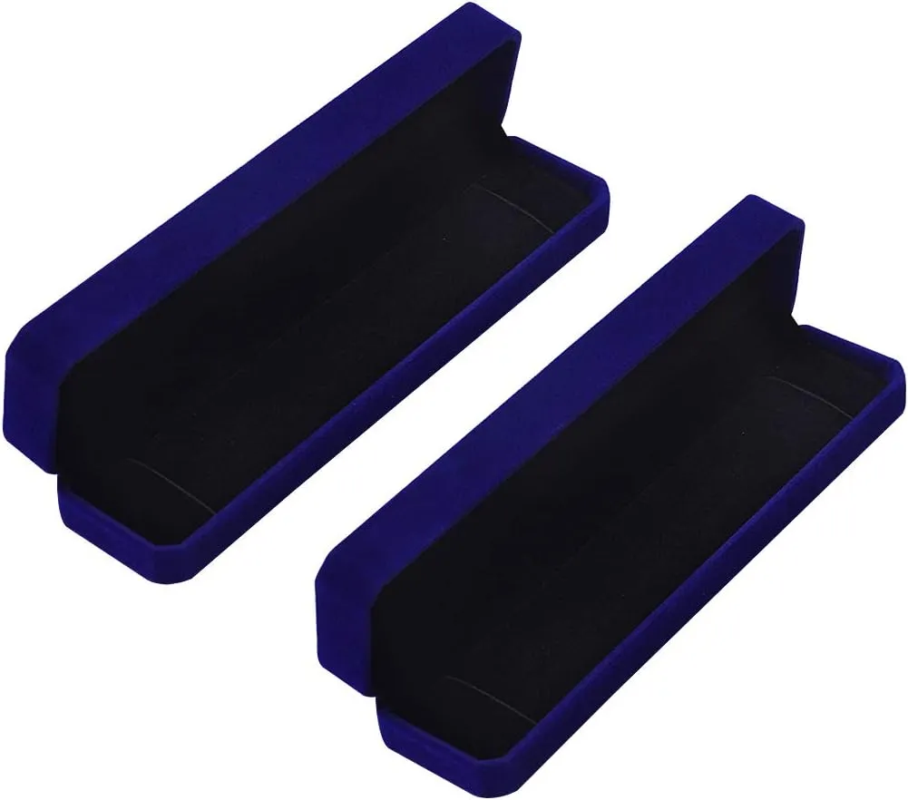 iSuperb Set of 2 Blue Velvet Necklace Chain Bracelet Display Case Storage Jewelry Gift Box 8.7x1.6x2inch