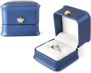 iSuperb Set of 2 Ring Box Couple Proposal Ring Boxes PU Leather Jewelry Gift Case Ring Earrings Jewelry Display for Wedding Engagement (Blue ring box)