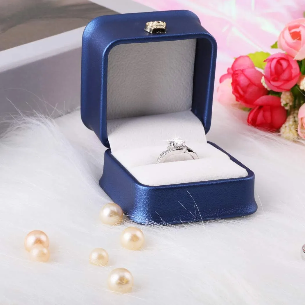 iSuperb Set of 2 Ring Box Couple Proposal Ring Boxes PU Leather Jewelry Gift Case Ring Earrings Jewelry Display for Wedding Engagement (Blue ring box)