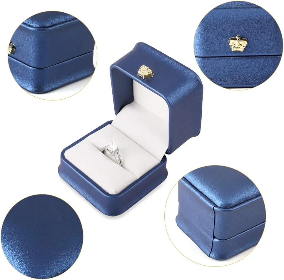 iSuperb Set of 2 Ring Box Couple Proposal Ring Boxes PU Leather Jewelry Gift Case Ring Earrings Jewelry Display for Wedding Engagement (Blue ring box)