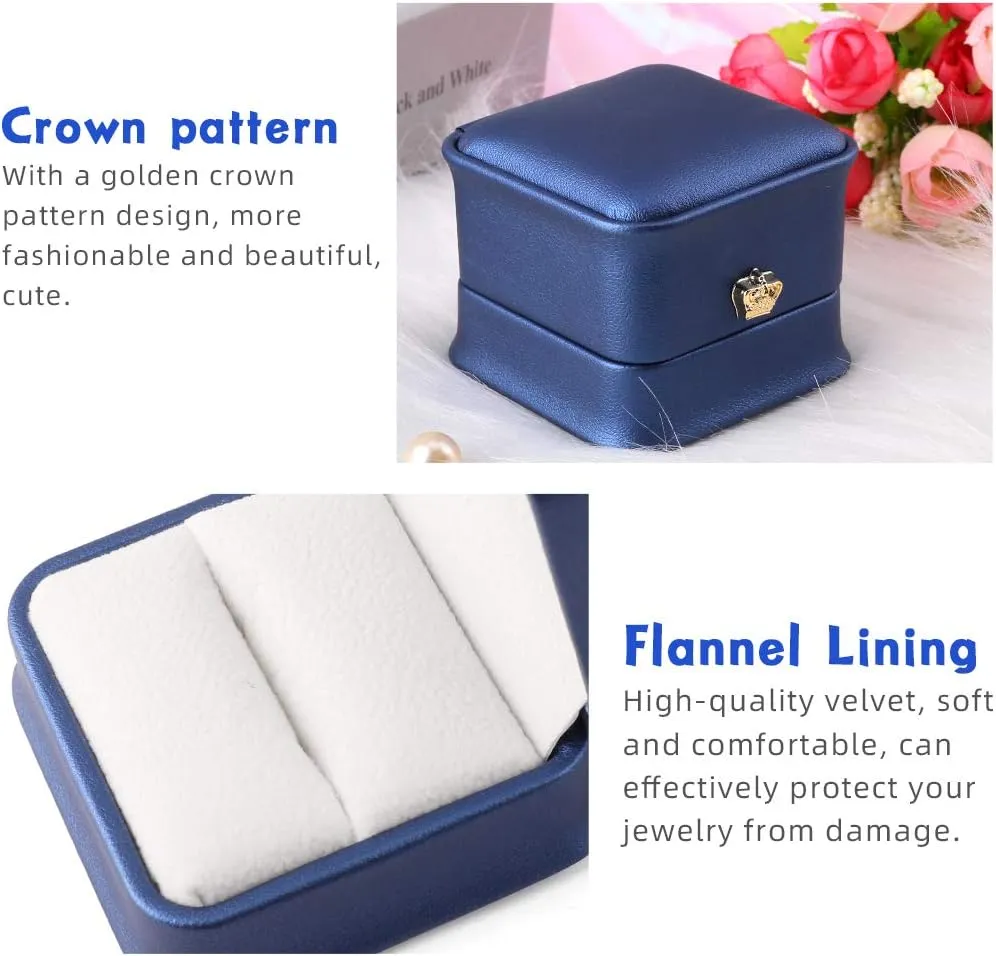 iSuperb Set of 2 Ring Box Couple Proposal Ring Boxes PU Leather Jewelry Gift Case Ring Earrings Jewelry Display for Wedding Engagement (Blue ring box)