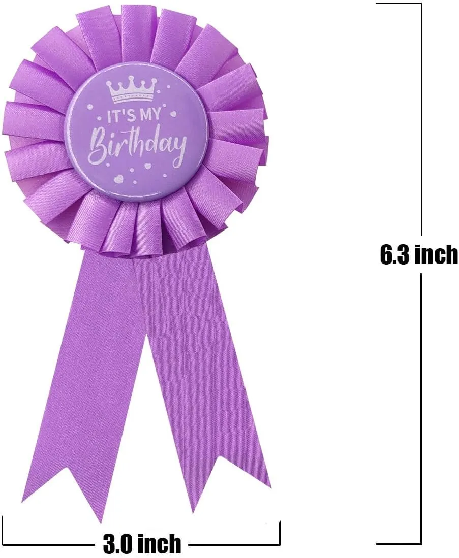 It's My Birthday Ribbon,Satin Fabric Birthday Women or Men Tinplate Badge Pin,Happy Birthday Queen King Party Button Pins,Girls and Boy Brooches(Black)