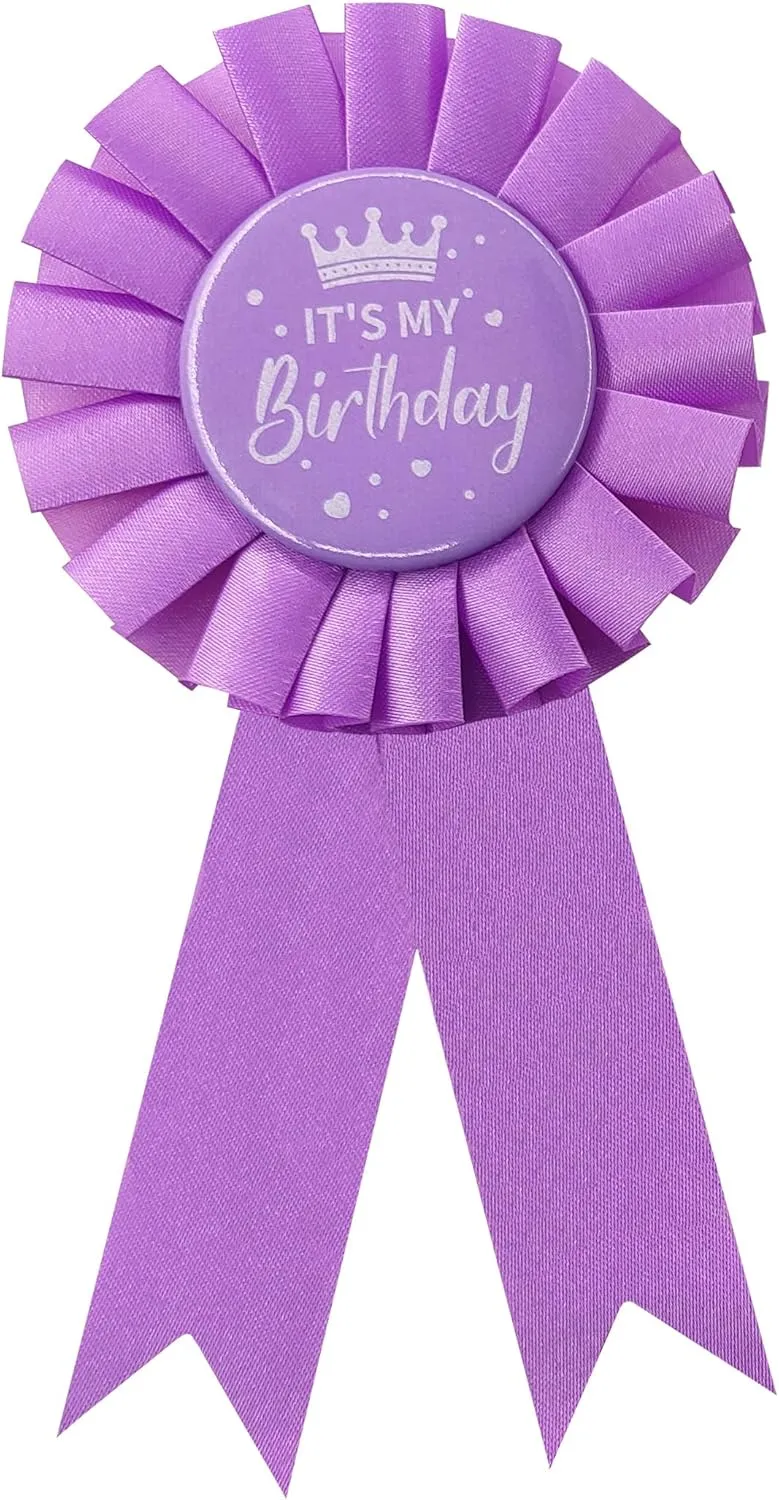 It's My Birthday Ribbon,Satin Fabric Birthday Women or Men Tinplate Badge Pin,Happy Birthday Queen King Party Button Pins,Girls and Boy Brooches(Black)