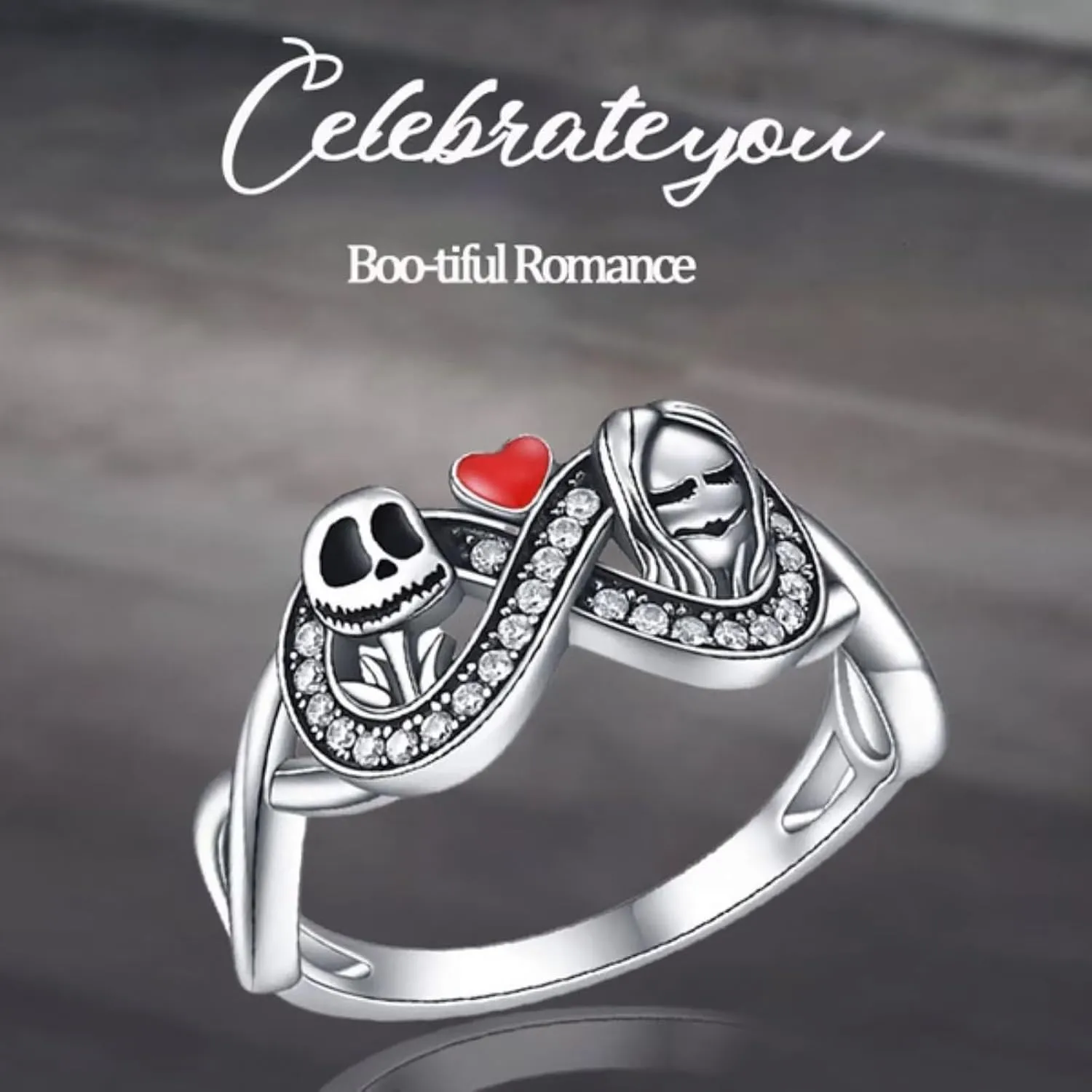 Jack and Sally Ring Sterling Sliver Nightmare Gifts Sally Nightmare Jewelry Skull Jewelry Birthday Christmas Gifts for Women Promise Rings Girlfriend Couple Size6-10