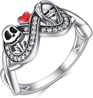 Jack and Sally Ring Sterling Sliver Nightmare Gifts Sally Nightmare Jewelry Skull Jewelry Birthday Christmas Gifts for Women Promise Rings Girlfriend Couple Size6-10