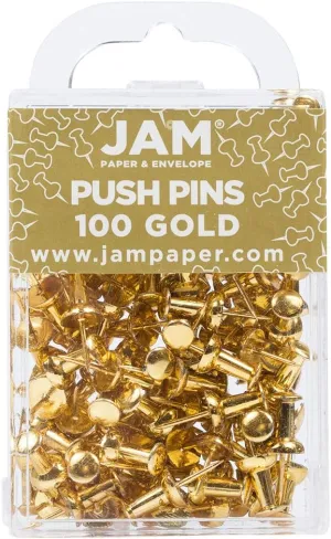 JAM PAPER Colorful Push Pins - Gold Pushpins - 100/Pack