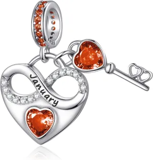 January Birthstone Charm for Charm Bracelet, 925 Sterling Silver Infinity Love Heart Dangle Charm for Bracelet and Necklace, Birthday Mother's day Christmas Jewelry Gifts for Women