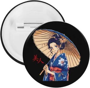 Japanese Cute Geisha Girl Round Pins Button Badge Brooch Custom Lapel Pins for Backpack Clothing Decoration