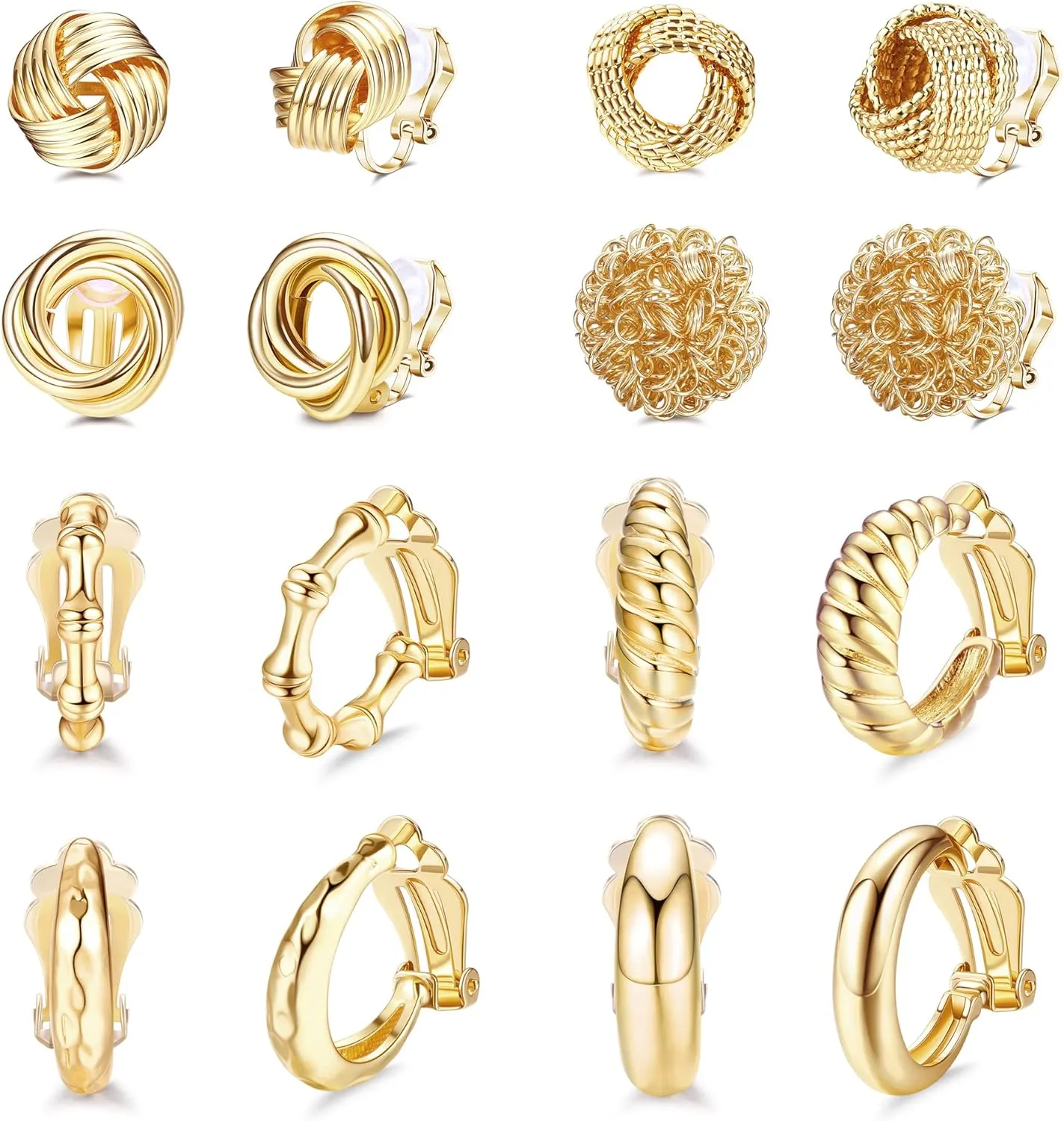 JeryWe 8 Pairs 14K Gold Clip On Earrings for Women Fashion Clip On Earrings Gold Silver Chunky Hoop Earrings No Piercing Fake Earrings for Teen Gift Hypoallergenic