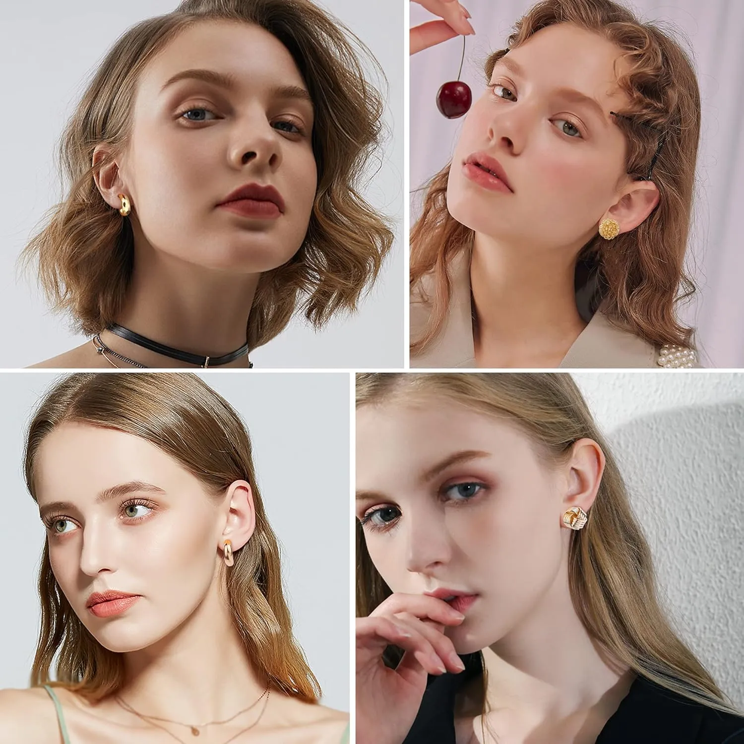 JeryWe 8 Pairs 14K Gold Clip On Earrings for Women Fashion Clip On Earrings Gold Silver Chunky Hoop Earrings No Piercing Fake Earrings for Teen Gift Hypoallergenic