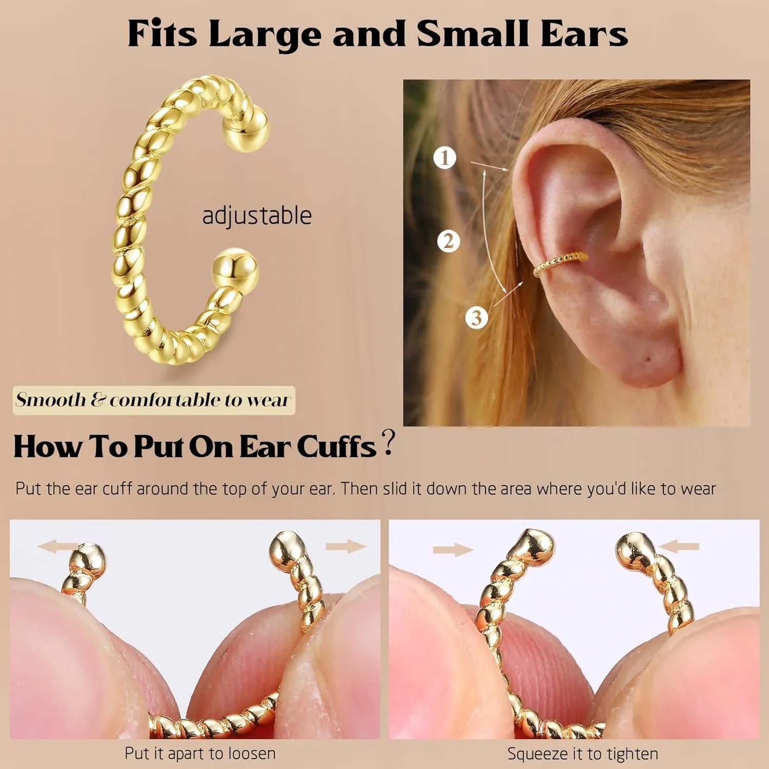 JeryWe 9/12/16 Pcs Gold Ear Cuffs for Women Non Piercing Jewelry 14k Gold Plated Adjustable/Chunky Hollow 4-7MM Ear Cuff Lightweight Trendy Thick Gold Jewelry Non-tarnish Clip on Cartilage Earrings
