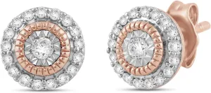Jewelili 14K Rose Gold Over Sterling Silver 1/4 Cttw Natural White Round Diamond Stud Earrings