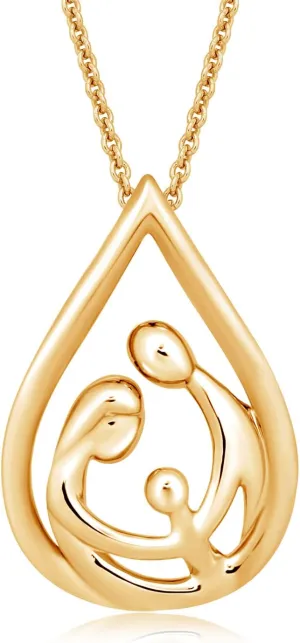 Jewelili Parent and Child Family Necklace Pendant in Sterling Silver or Rose or Yellow Gold over Silver 18" Cable Chain