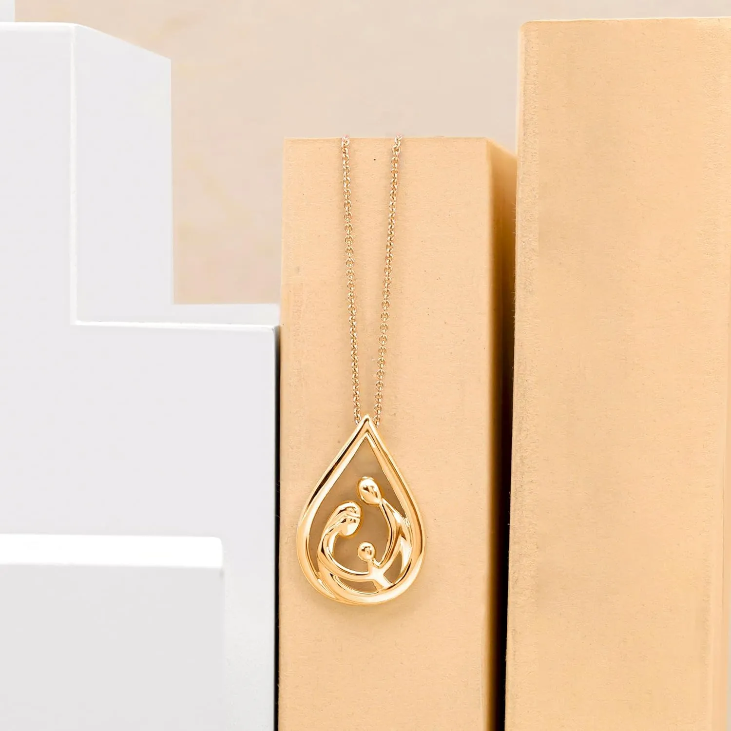 Jewelili Parent and Child Family Necklace Pendant in Sterling Silver or Rose or Yellow Gold over Silver 18" Cable Chain