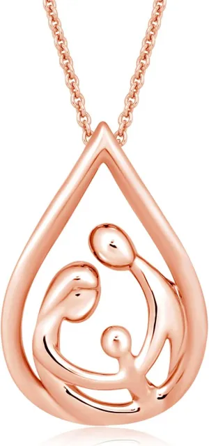 Jewelili Rose Gold Over Sterling Silver Parent and Little one Drop Pendant Necklace