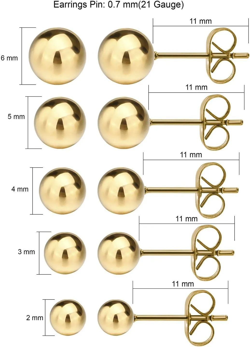 JewelrieShop Ball Earrings 316L Surgical Steel Earrings Round Ball Stud Earrings Set for Women