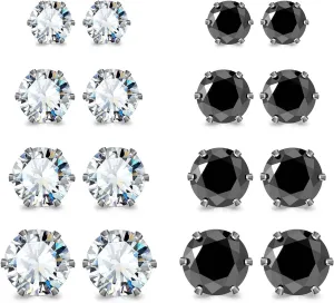JEWELRIESHOP Earrings for Women Studs Set Stainless Steel CZ Earing Hypoallergenic Multiple Piercing Ear Stud (5 Pairs, 3-7mm Black CZ, Black Post, 6 Prong)