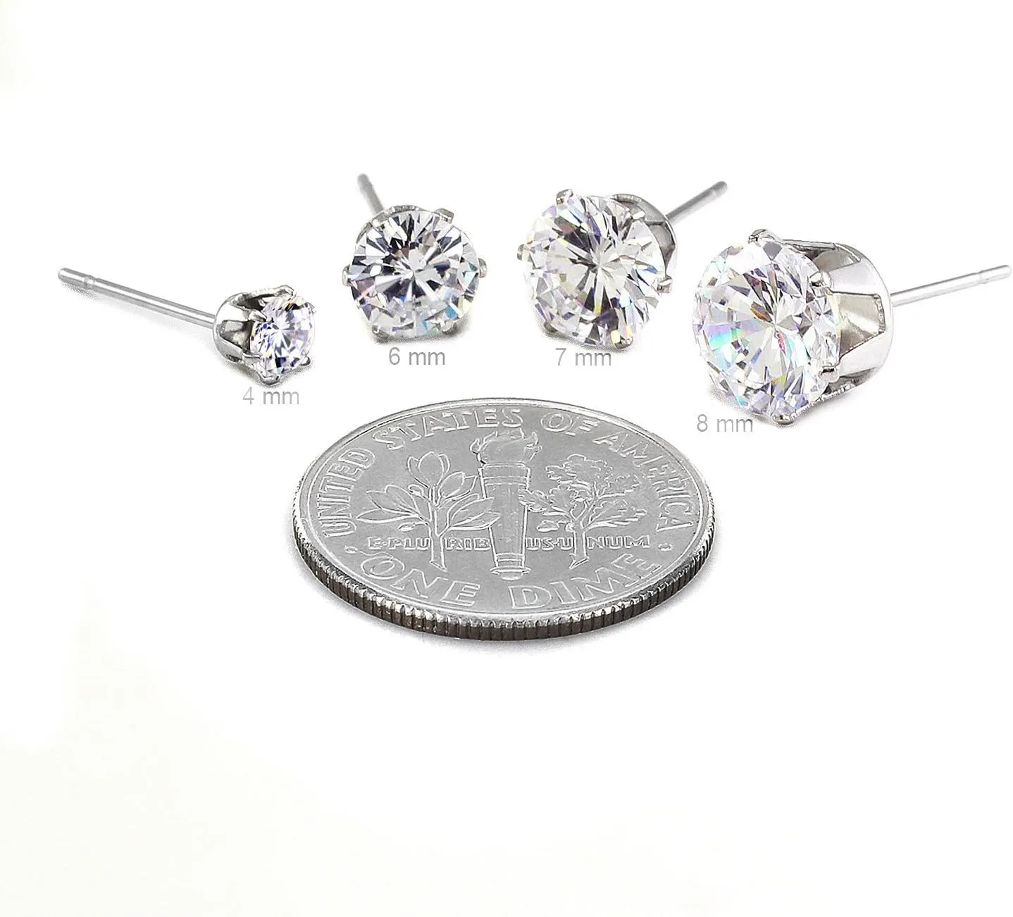 JEWELRIESHOP Earrings for Women Studs Set Stainless Steel CZ Earing Hypoallergenic Multiple Piercing Ear Stud (5 Pairs, 3-7mm Black CZ, Black Post, 6 Prong)