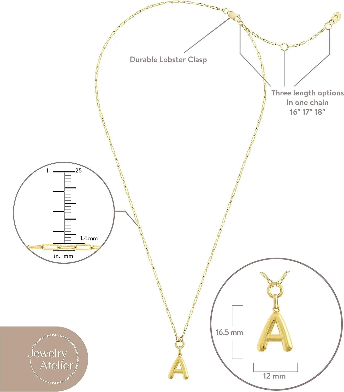 Jewelry Atelier Gold-Filled Initial Necklace for Women  Layered Initial Necklace with A-Z Pendant  14k Gold-Filled Paperclip Chain Cute Layered Gold Choker  Gold Jewelry for Women
