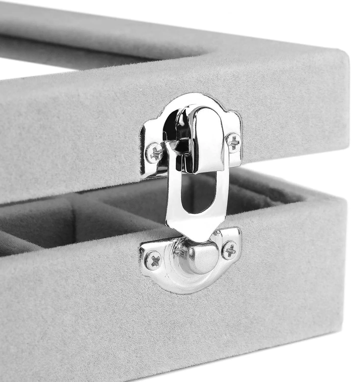 Jewelry Box 24 Grid Velvet Earrings Holder Tray Detachable Earring Case Jewelry Showcase for Drawers Glass Clear Lid Organizer Jewelry Display Storage Ring Trays (Gray)