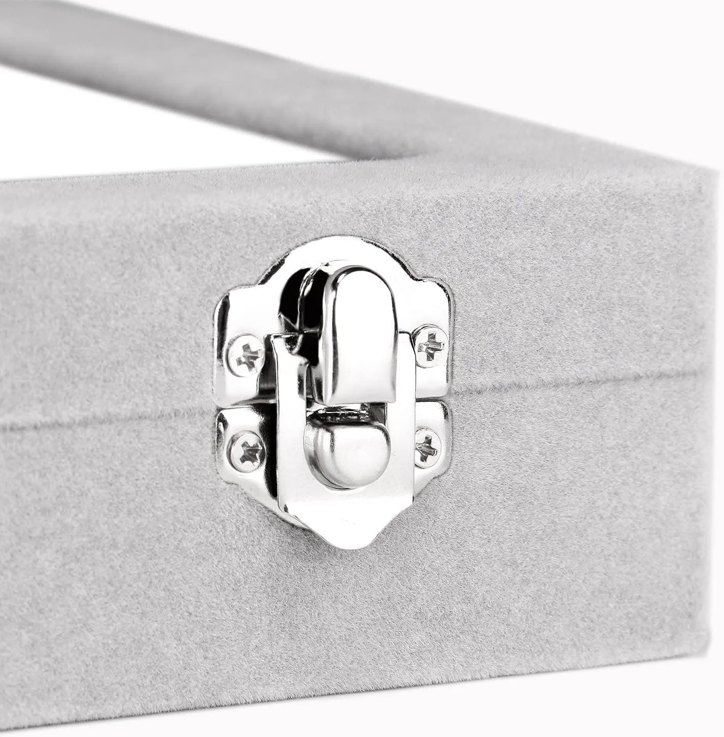 Jewelry Box 24 Grid Velvet Earrings Holder Tray Detachable Earring Case Jewelry Showcase for Drawers Glass Clear Lid Organizer Jewelry Display Storage Ring Trays (Gray)