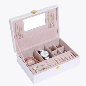 Jewelry Box for Women Girls Wife Ideal, Gift Jewelry Box Organizer with Fishtail Pattern & Mirror, PU Leather Necklace Ring Earring Bracelet Watch Storage Case Jewelry Boxes for Women Girls