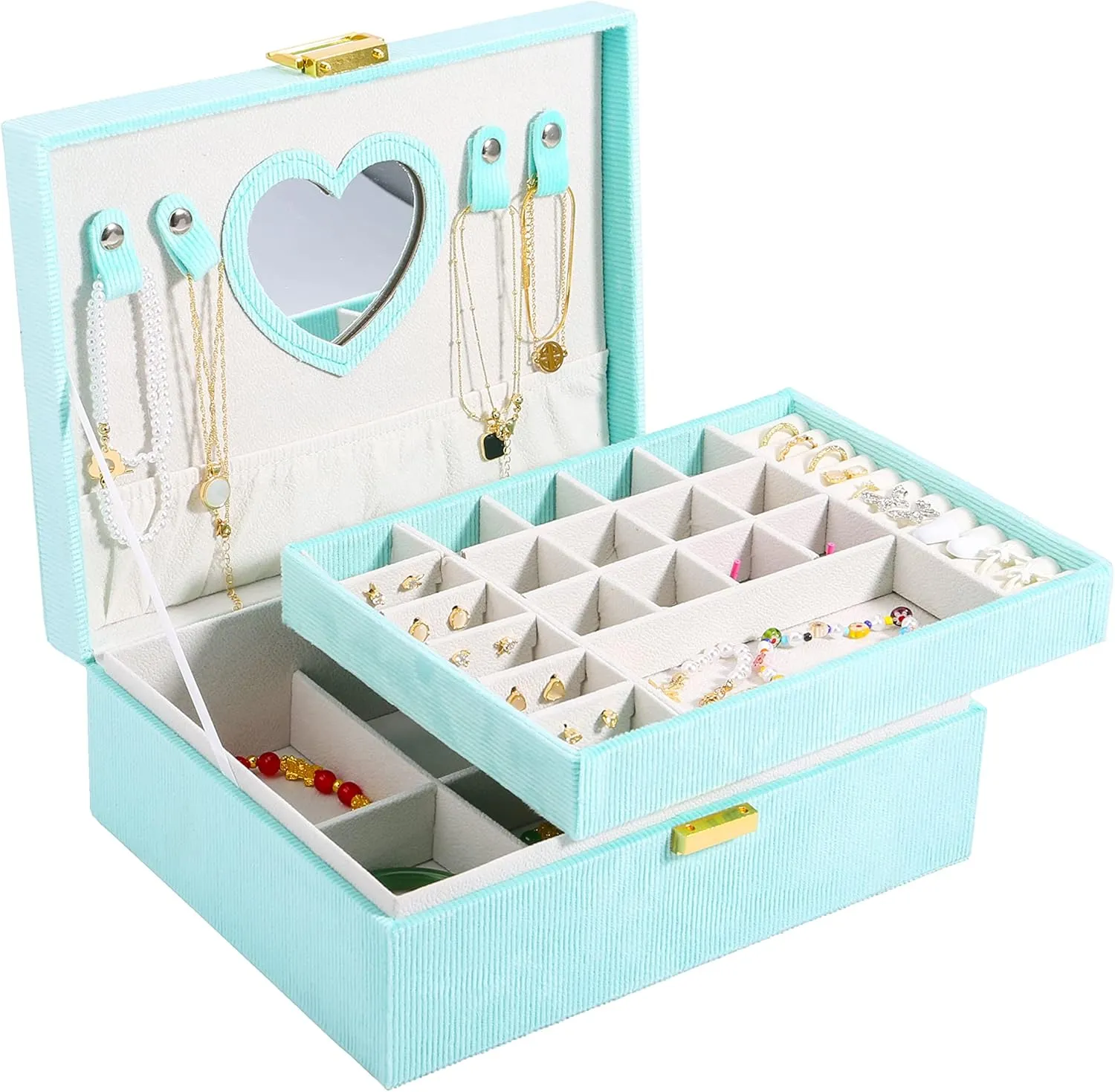 Jewelry Box Organizer for Women Jewelry for Girls Jewelry Box Ideal Gift 2-Layer Jewelry Organizer Large Jewelry Storage Boxes Earrings Box Case for Necklace Bracelets Storage