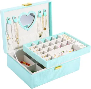Jewelry Box Organizer for Women Jewelry for Girls Jewelry Box Ideal Gift 2-Layer Jewelry Organizer Large Jewelry Storage Boxes Earrings Box Case for Necklace Bracelets Storage