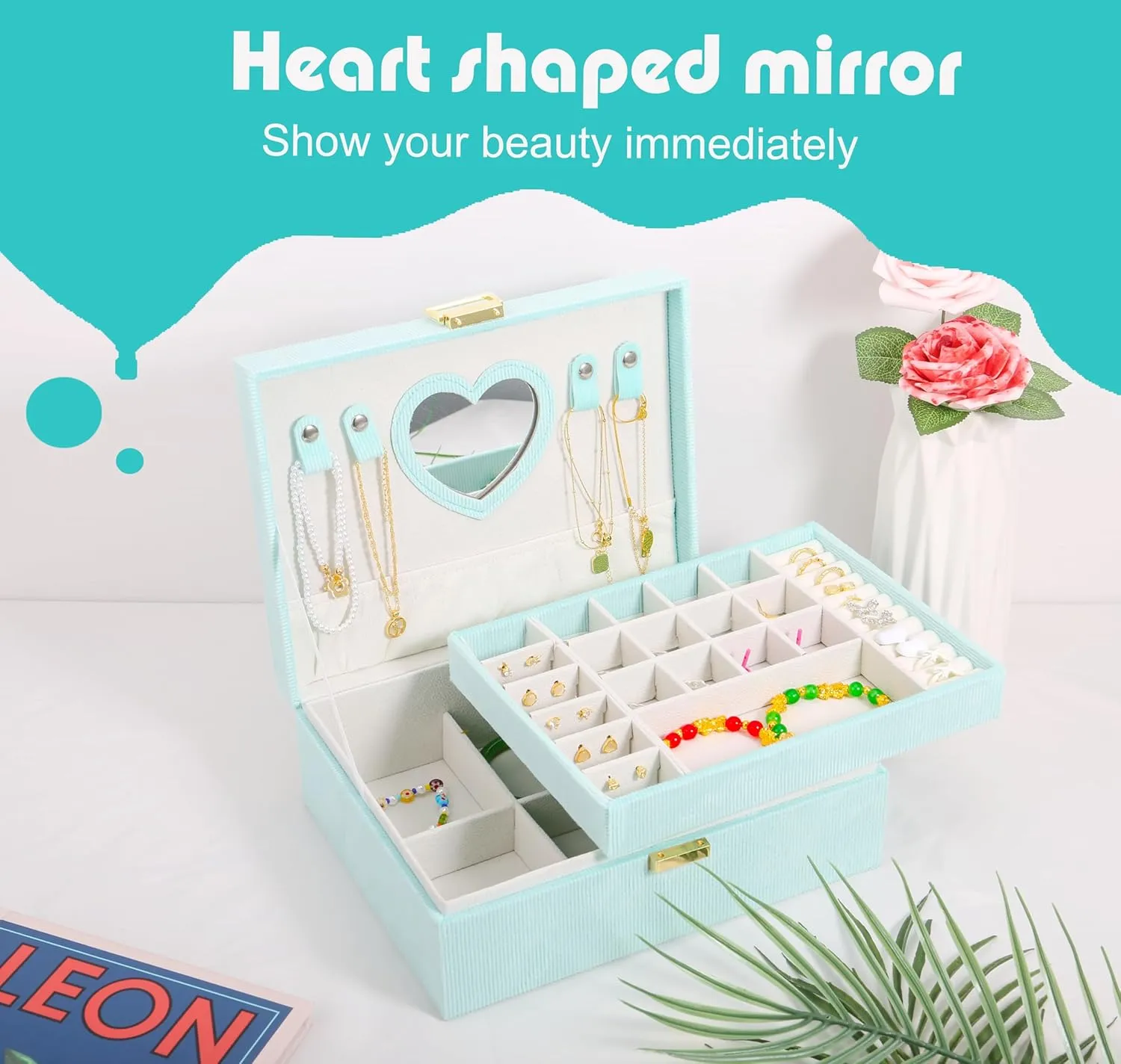 Jewelry Box Organizer for Women Jewelry for Girls Jewelry Box Ideal Gift 2-Layer Jewelry Organizer Large Jewelry Storage Boxes Earrings Box Case for Necklace Bracelets Storage