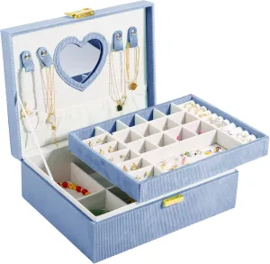 Jewelry Box Organizer for Women,Jewelry Box Ideal Gift 2-Layer Jewelry Organizer Box Large Jewelry Storage Boxes Earrings Box Case for Necklace Bracelets Storage Earrings Rings Box (DBlue)