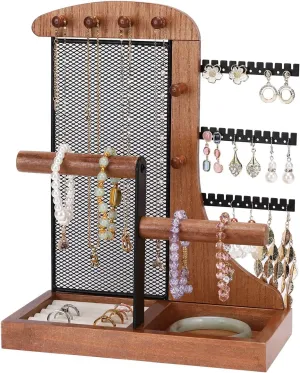 Jewelry Organizer Stand - Sturdy Metal Frame for Necklace Earring Holder, Bracelets Organizer Display Stand, Jewelry Tower Storage Tree Room Decor for Women, Girls, Black