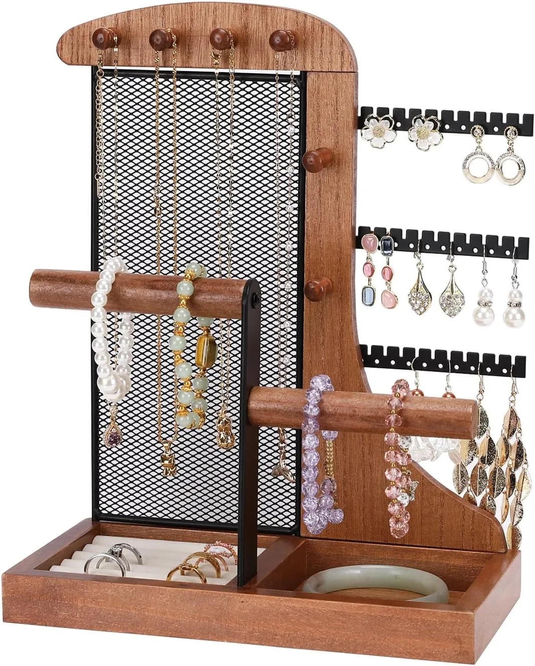 Jewelry Organizer Stand - Sturdy Metal Frame for Necklace Earring Holder, Bracelets Organizer Display Stand, Jewelry Tower Storage Tree Room Decor for Women, Girls, Black