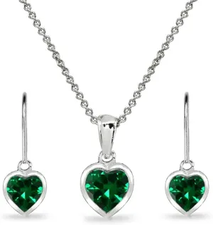 Jewelry Sets for Women, Heart Necklace and Earring Sets for Women, Birthstone Jewelry, Bezel-Set Genuine or Synthetic Gems, Pendant Necklace, Short Necklace, Dangle Earrings, Sterling Silver Jewelry