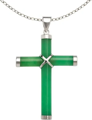 JewelryWeb Sterling Silver Jade Cross Necklace - Green Jade Cross Pendant - Onyx Cross - Authentic Jade Turquoise Onyx Cross - Religious Jade Necklace