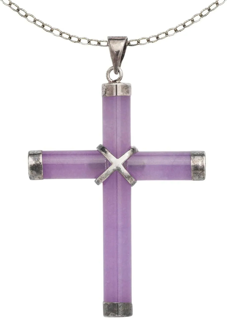 JewelryWeb Sterling Silver Jade Cross Necklace - Green Jade Cross Pendant - Onyx Cross - Authentic Jade Turquoise Onyx Cross - Religious Jade Necklace