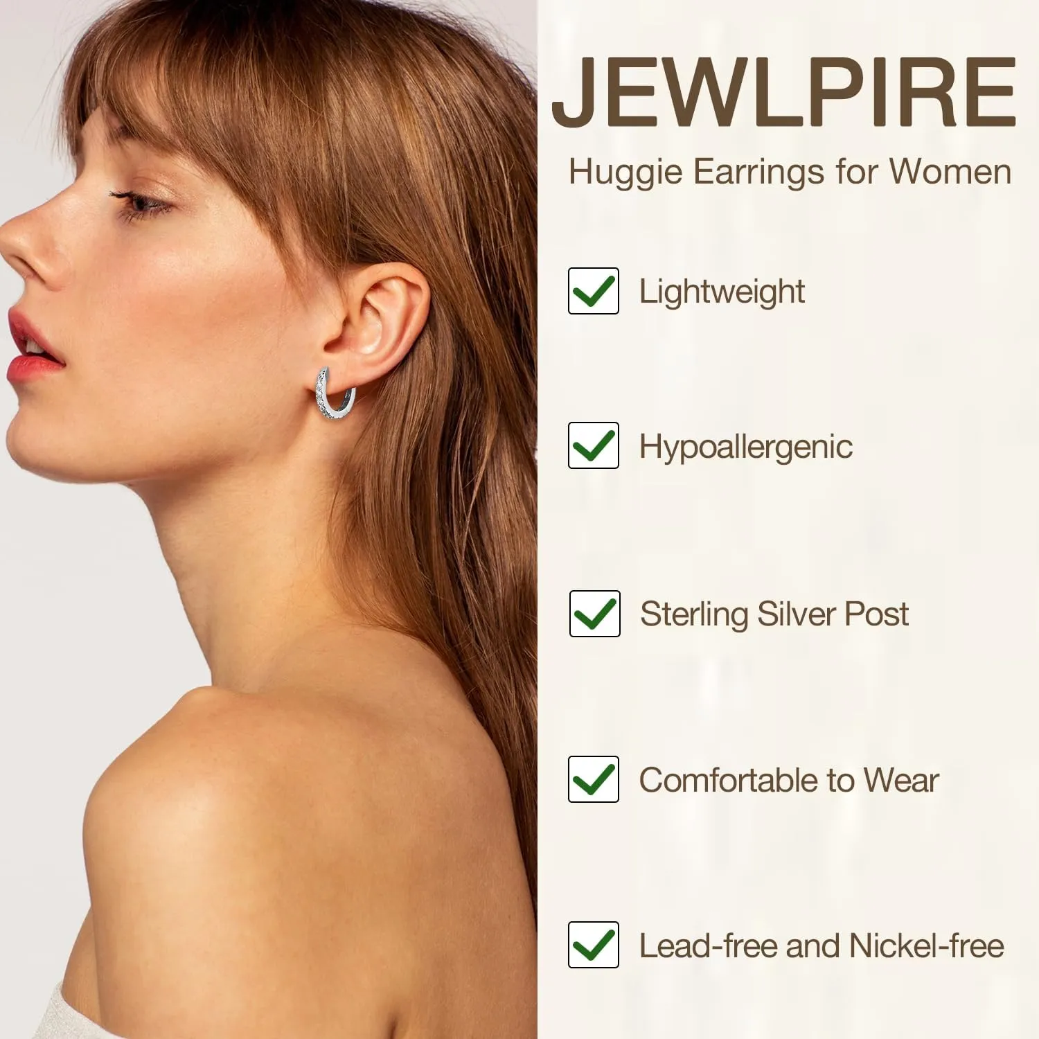 Jewlpire Hypoallergenic 14K Real Gold Plated Over 925 Sterling Silver Huggie Earrings for Women, Small Hoop Earrings Cubic Zirconia Cartilage Hoop Earrings Cuffs for Women