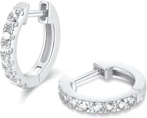 Jewlpire Hypoallergenic 14K Real Gold Plated Over 925 Sterling Silver Huggie Earrings for Women, Small Hoop Earrings Cubic Zirconia Cartilage Hoop Earrings Cuffs for Women