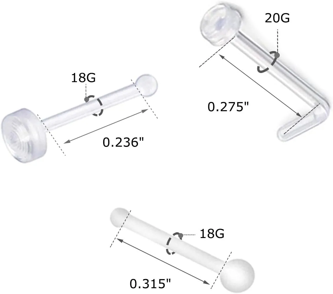 JFORYOU 18-20G Clear Acrylic Nose Ring Bioflex Stud Retainer Nose Piercing Body Jewelry for Men Women